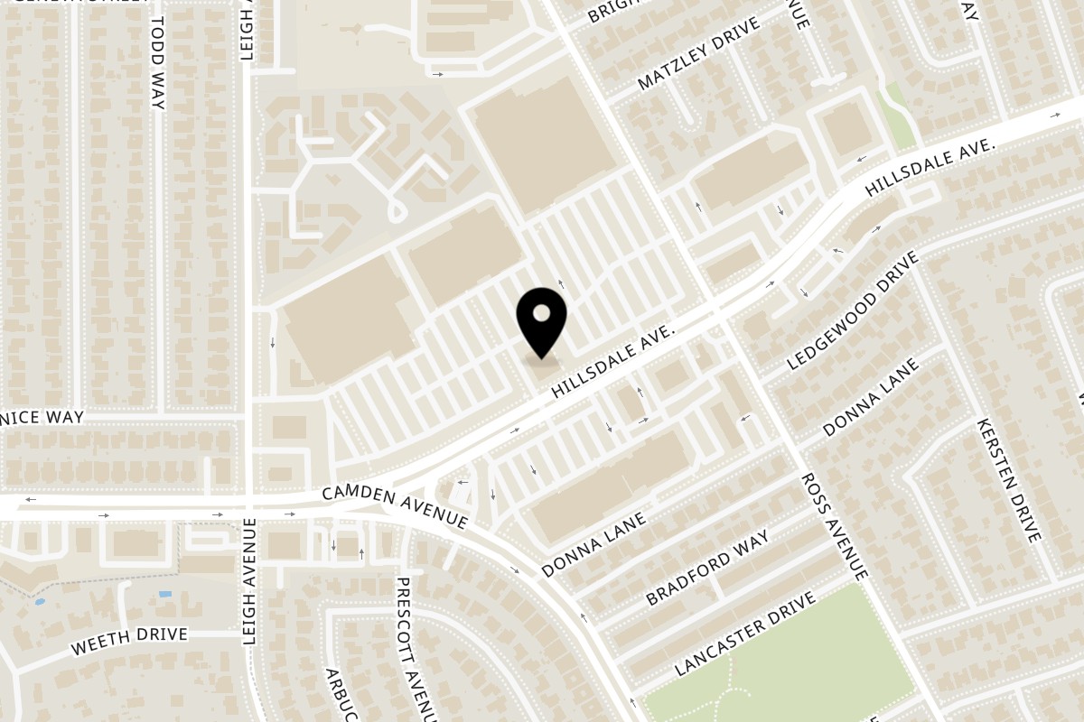 Map showing the location of TacoMania Hillsdale on 1815 Hillsdale Ave in San Jose