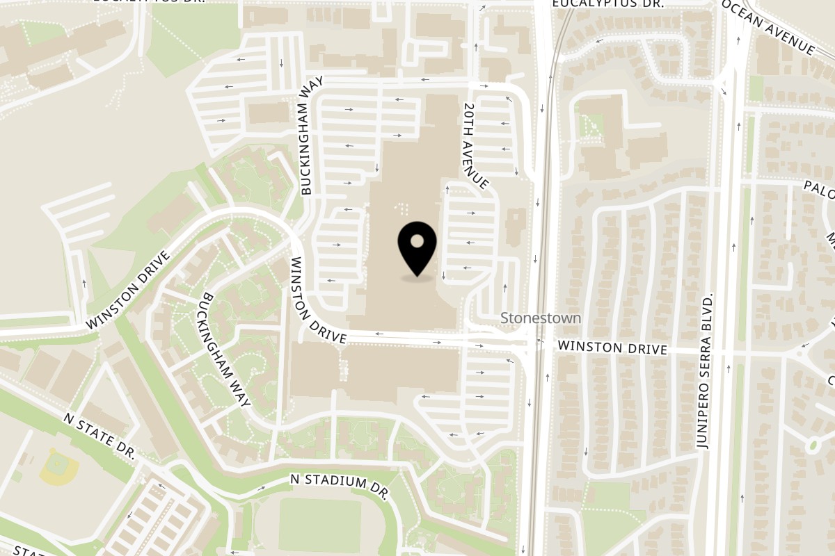Map showing the location of TacoMania San Francisco on 3251 20th Ave #2501 in San Francisco
